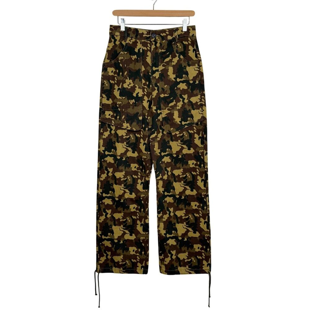 Zara Camo Print Cargo Pants 100% Cotton Baggy Utility Trousers Size S NWT